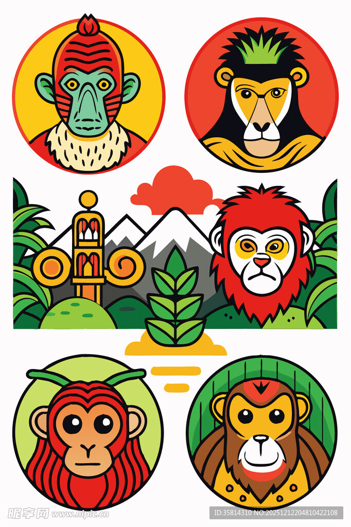 多彩动物图案插画