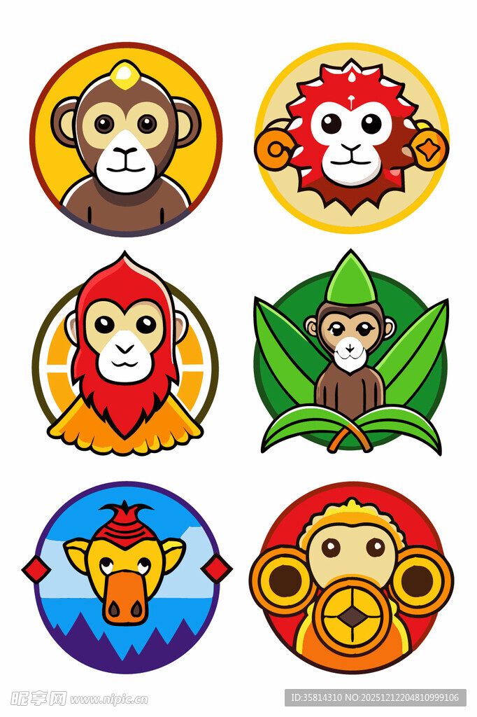可爱猴子卡通图标集合