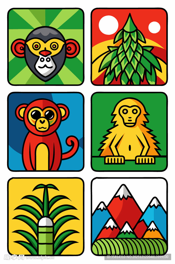 多彩动物与自然风景图标集