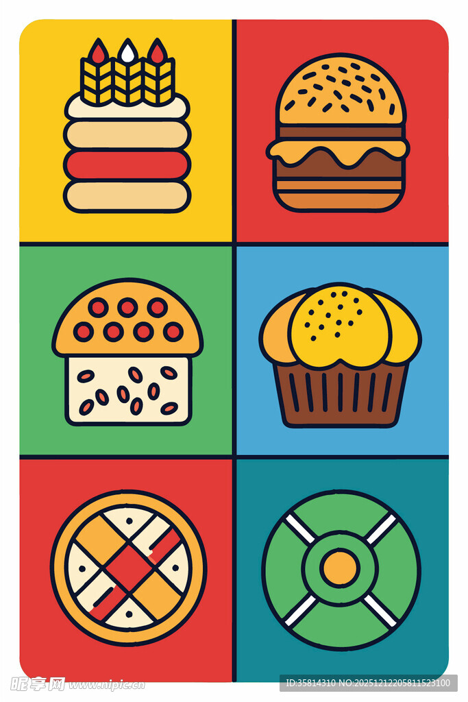 多彩美味糕点图标集合