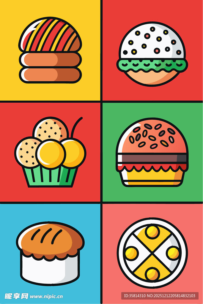 多彩美味的各式糕点与汉堡