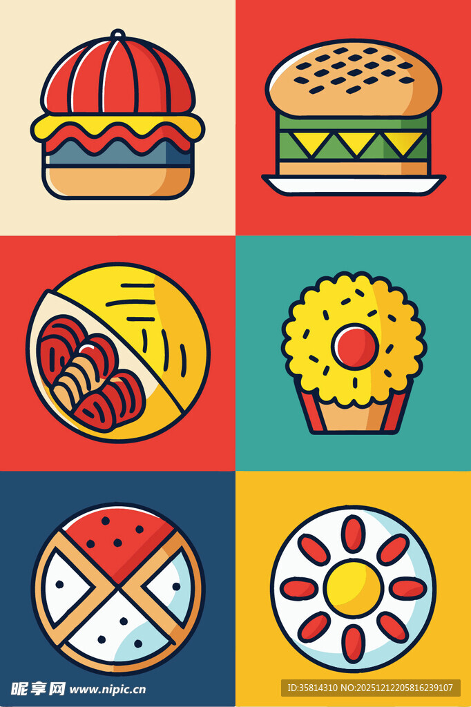 多彩美味的各式食物图标