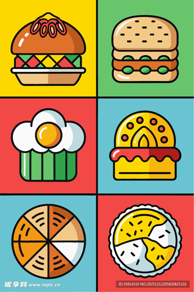 多彩美味快餐图标集合