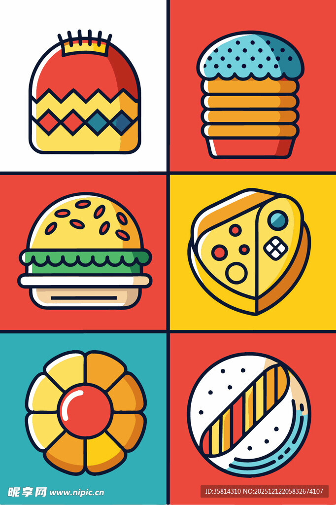 多彩美味食物图标集合