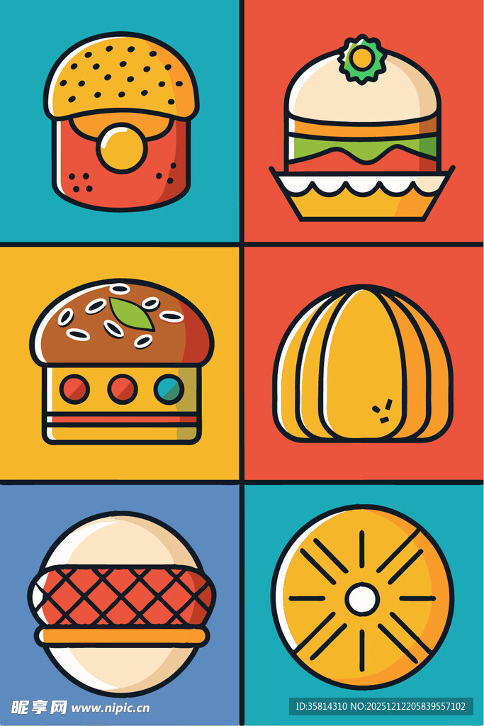 多彩美味的各式食物图标