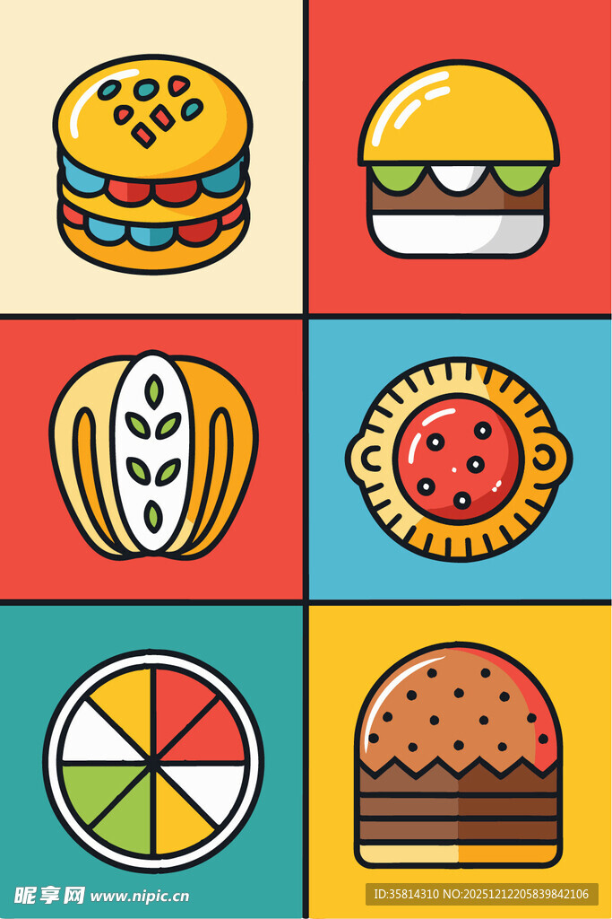 多彩美味汉堡等食物图标