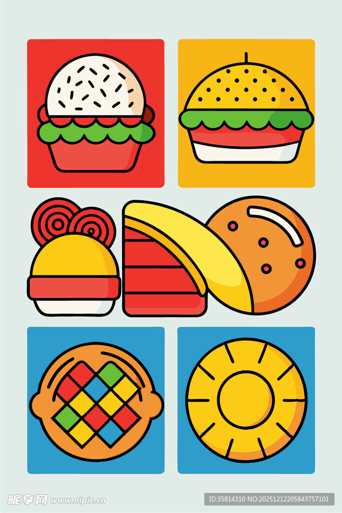 多彩快餐美食图标集合