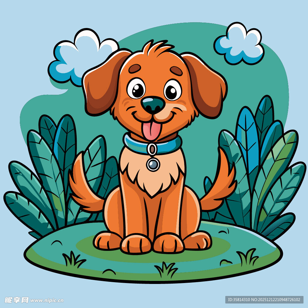 可爱小狗置身绿植间