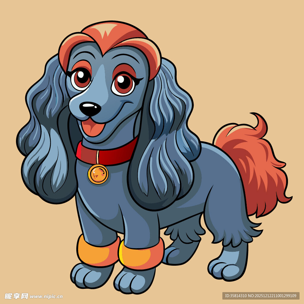 可爱卷毛宠物狗插画