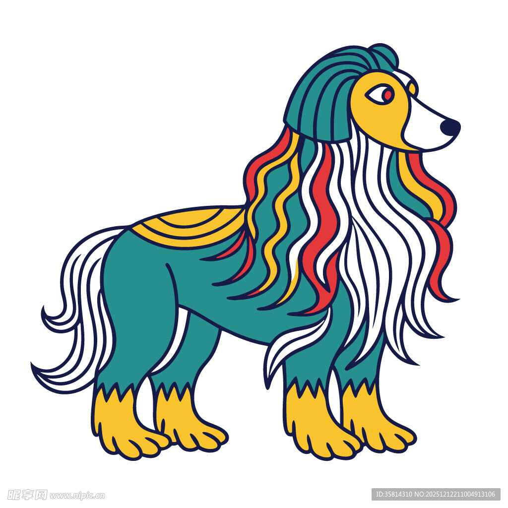 彩色长毛犬插画形象