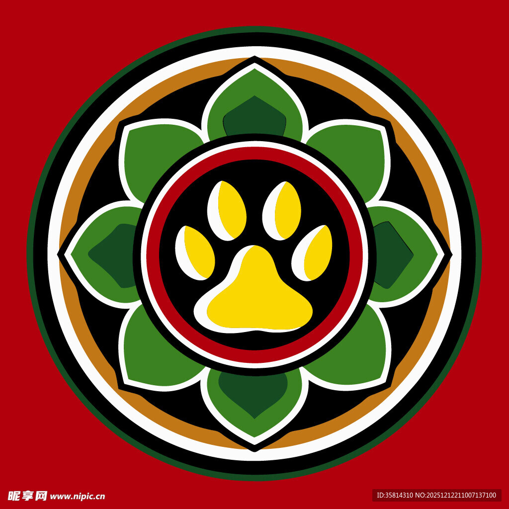 彩色莲花与爪印装饰图案