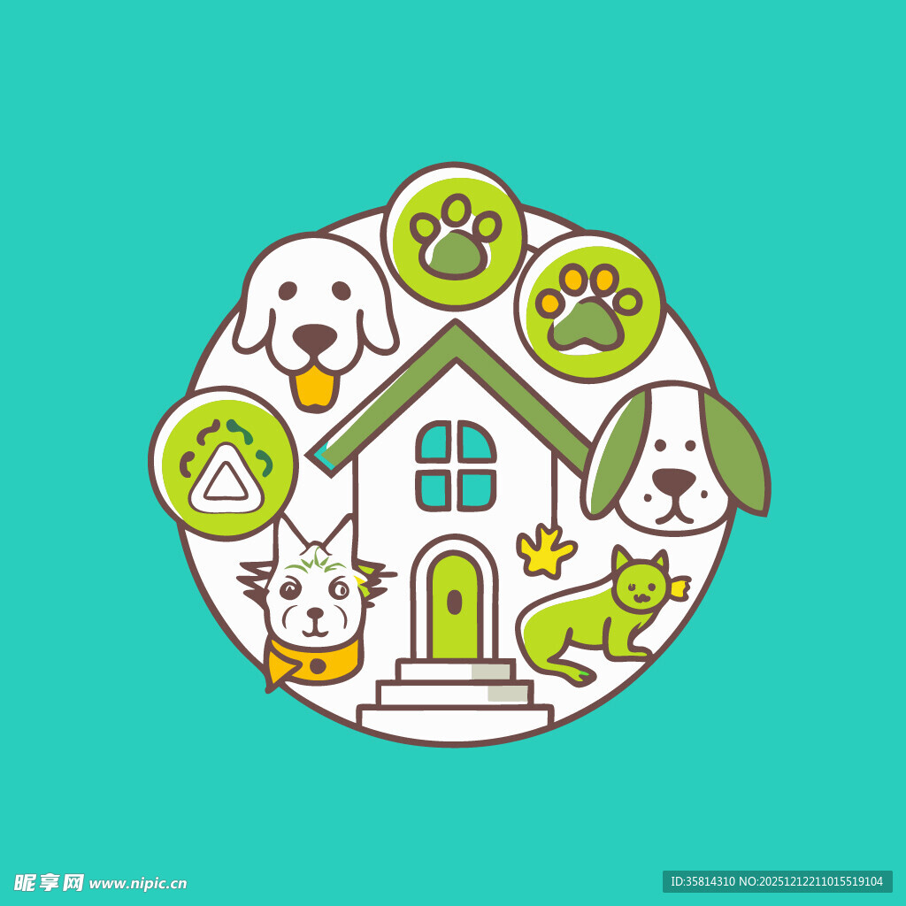 可爱宠物主题圆形插画