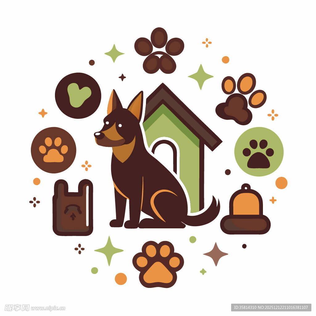 可爱小狗与宠物元素图案