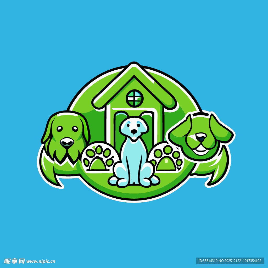 可爱狗狗与小屋标志设计