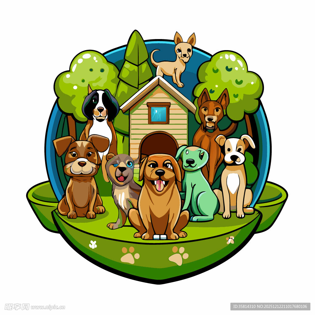 可爱宠物齐聚小屋前