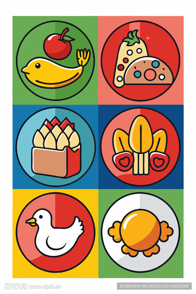 多彩卡通食物图标集合