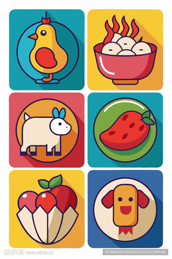多彩卡通食物与动物图标