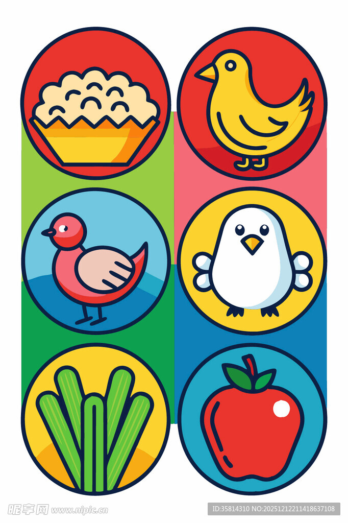 多彩食物与动物图标集合