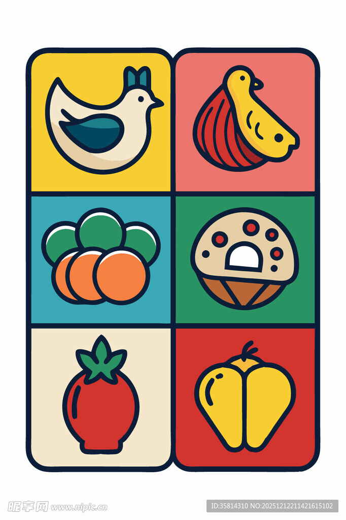 多彩蔬果与家禽图标集