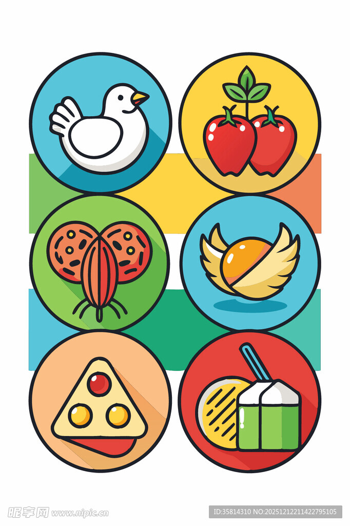 多彩食物与动物图标集合