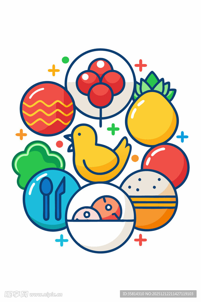 多彩卡通食物图标集合
