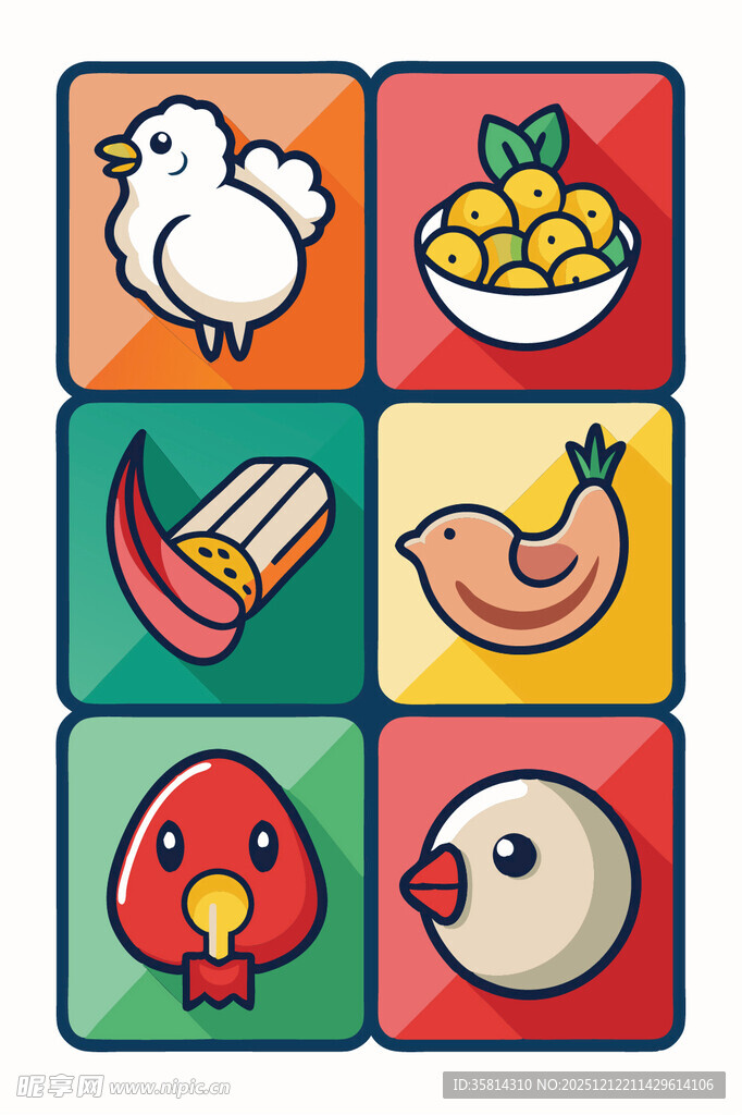 多彩动物与食物图标集