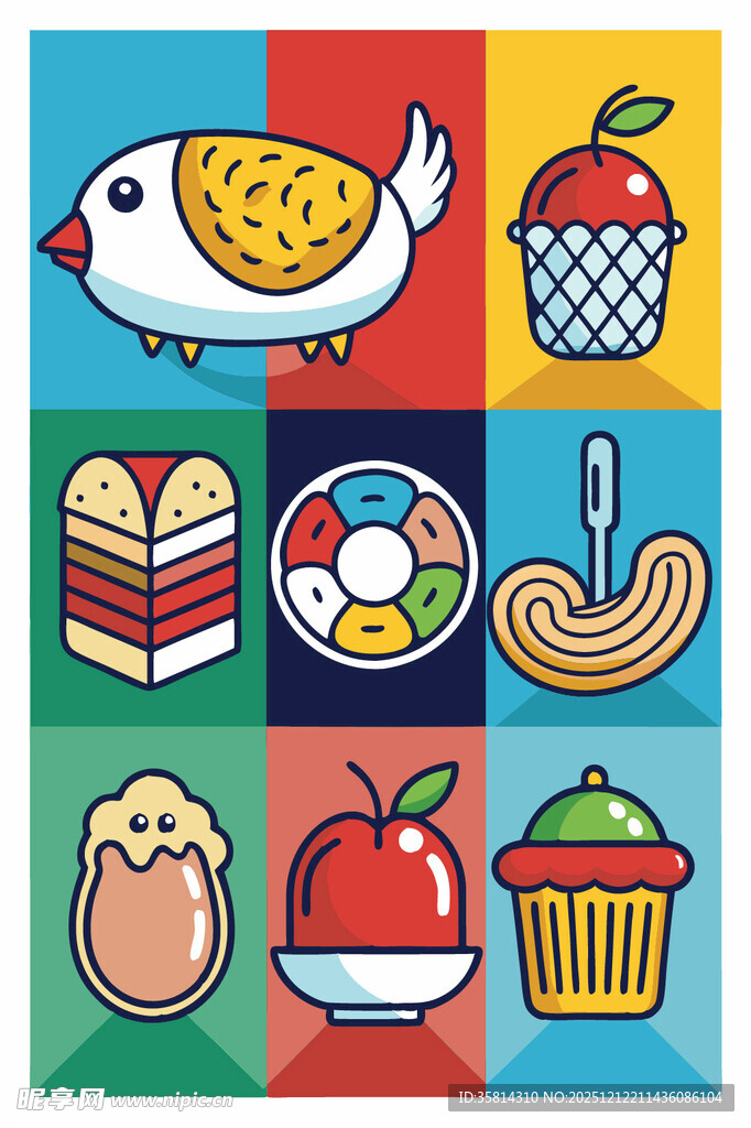 多彩食物与物品图标集合