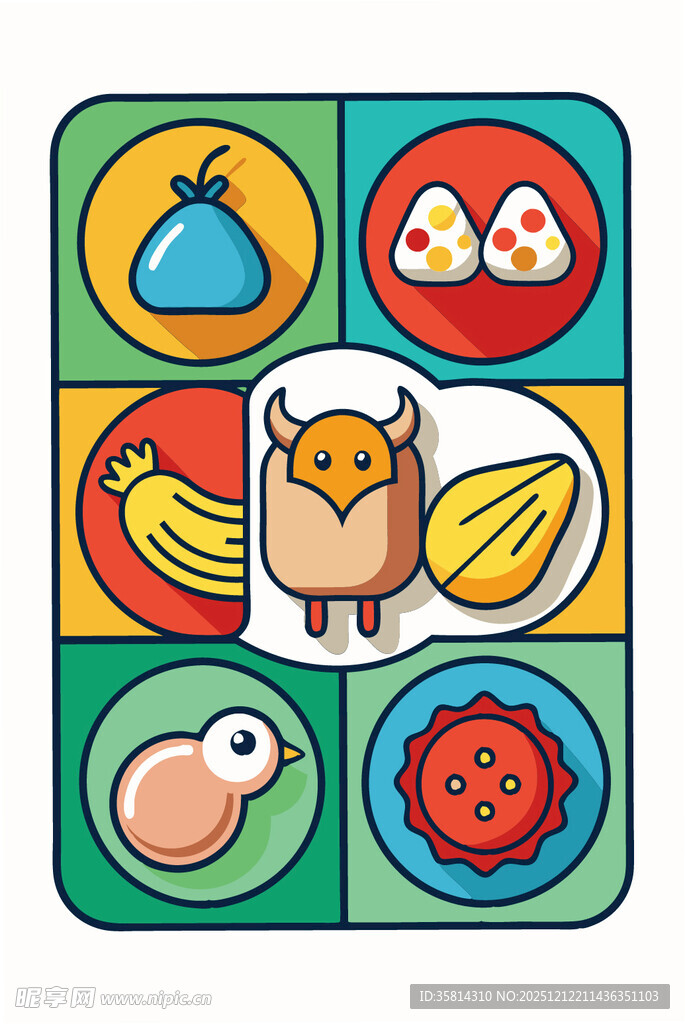 卡通动物与水果图案集合