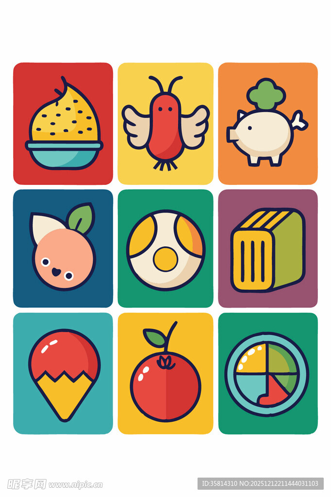 多彩卡通图标集合