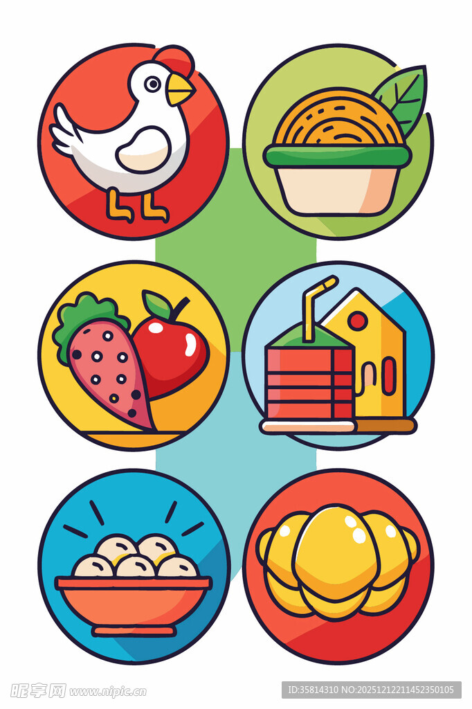 多彩美食与家禽图标集合
