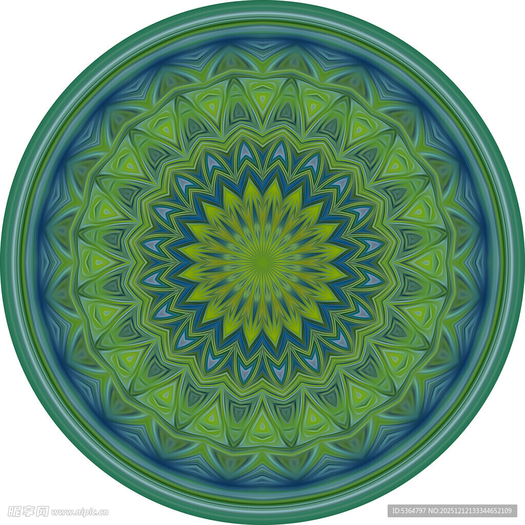 圆形绿蓝花纹曼陀罗图案