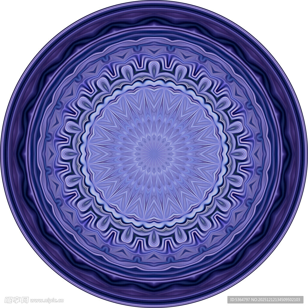 蓝色精美圆形花纹装饰盘