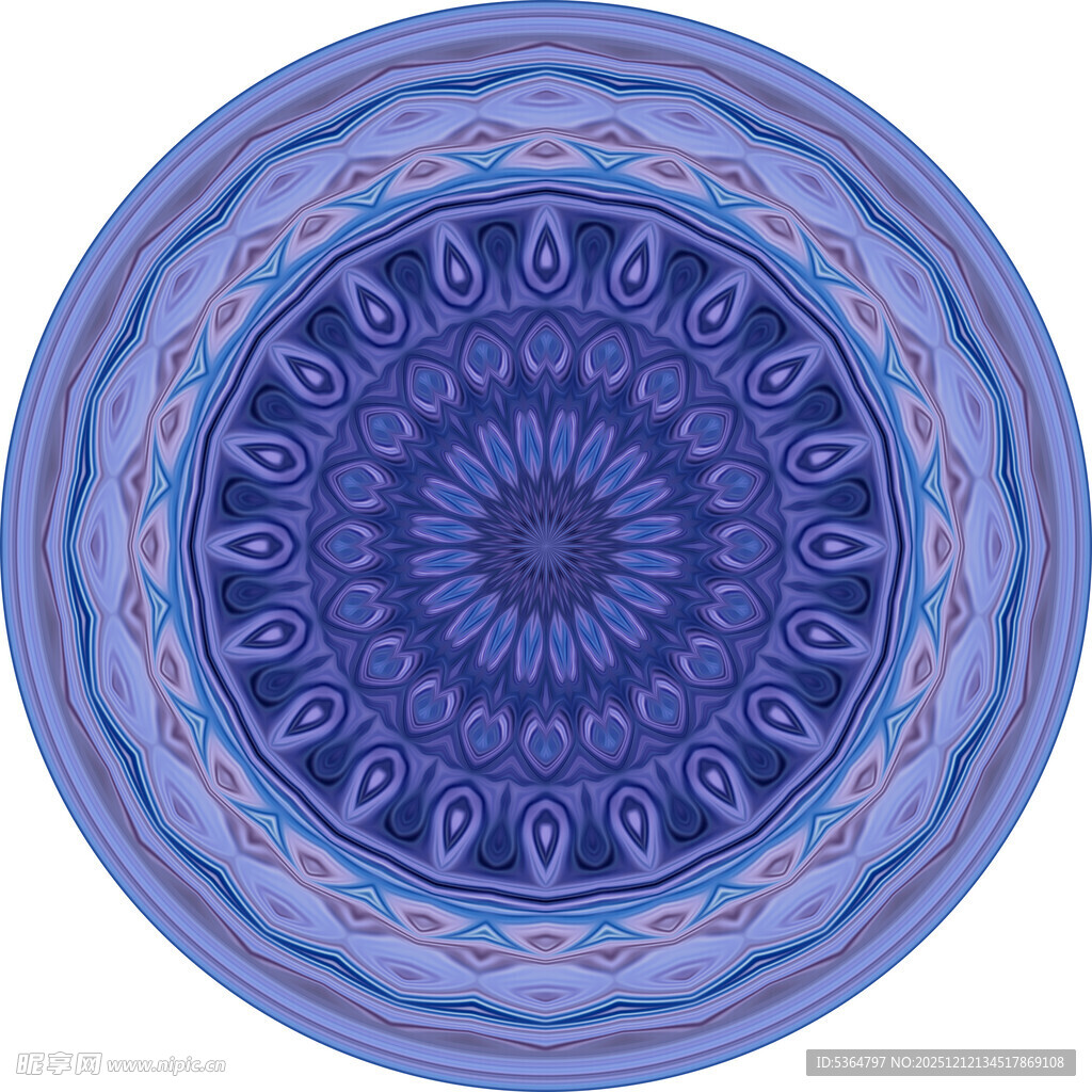 蓝色曼陀罗图案圆形装饰