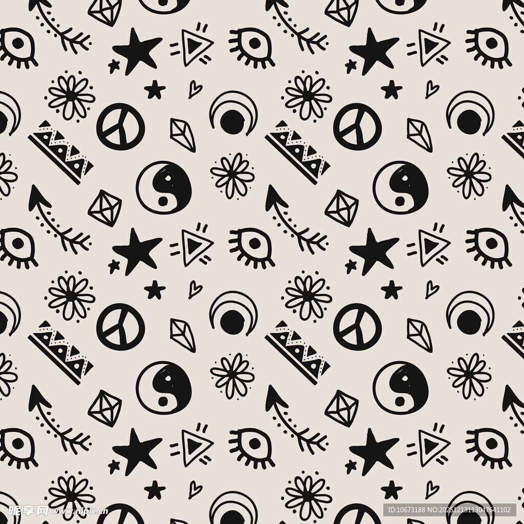 黑白嬉皮风图案无缝背景