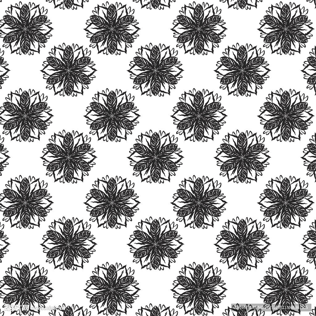 黑白花朵几何图案背景