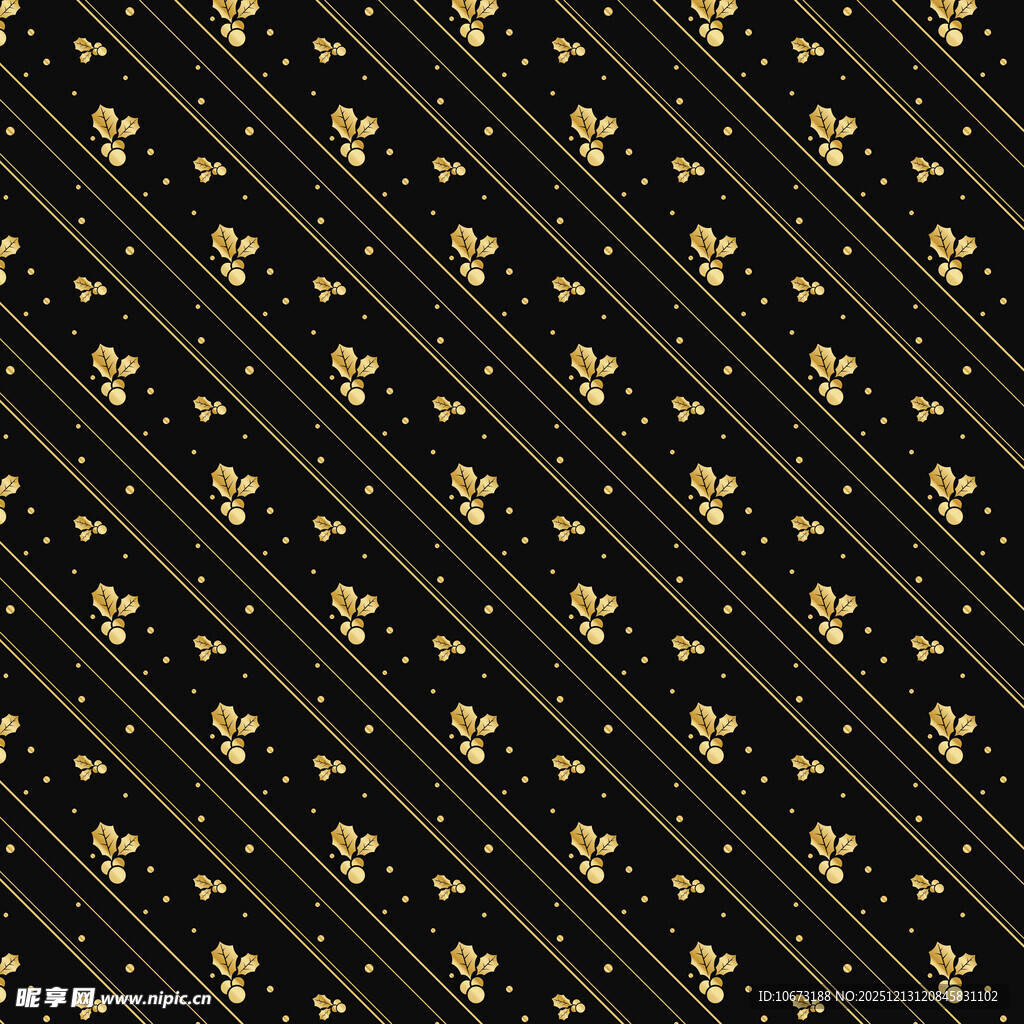 黑色底金色花卉条纹图案