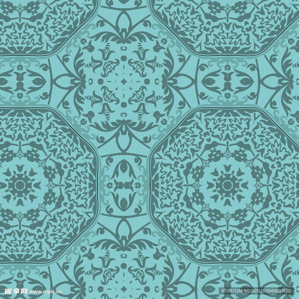 蓝绿色复古花纹无缝图案