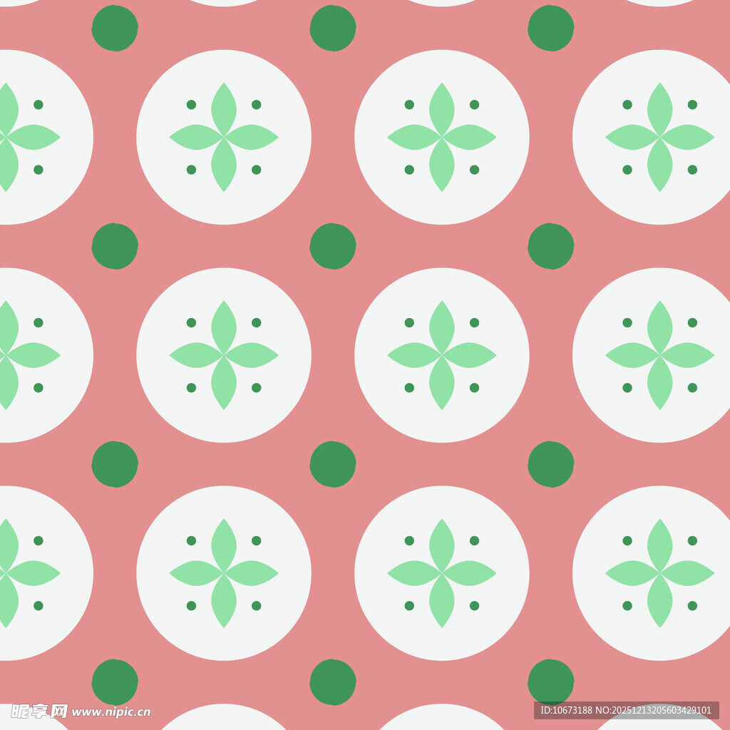 粉色底绿白图案几何花纹