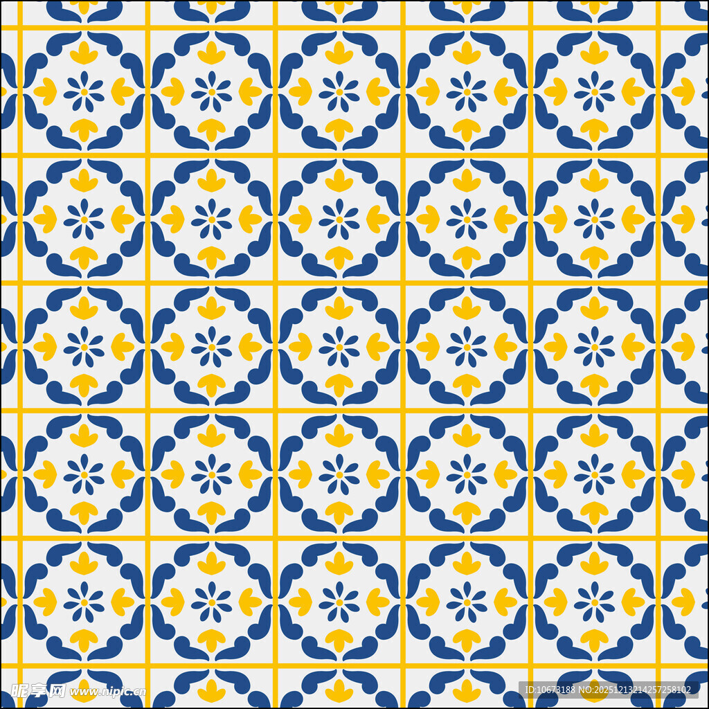 蓝黄几何花纹瓷砖图案