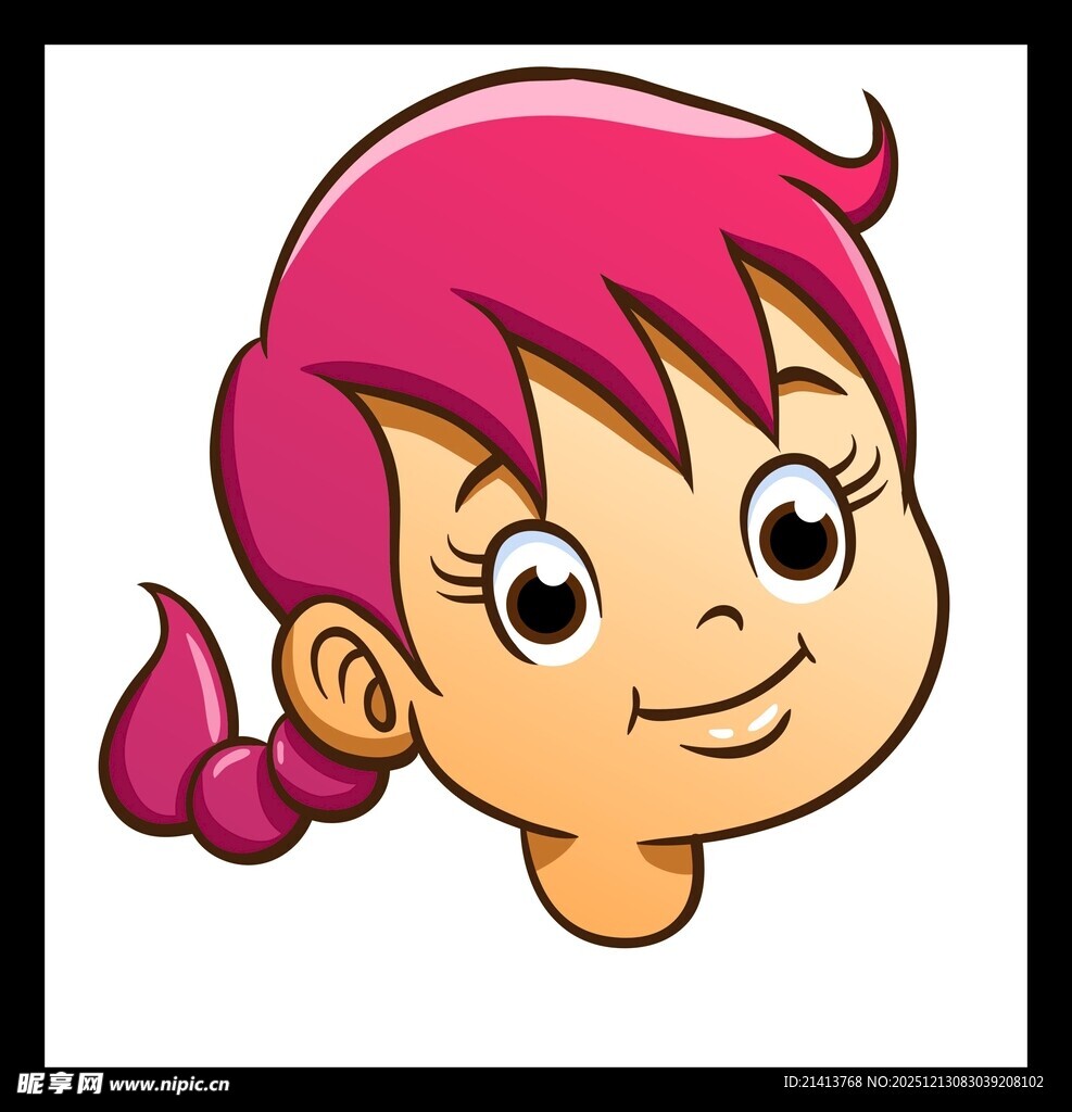 扎辫粉发卡通女孩头像