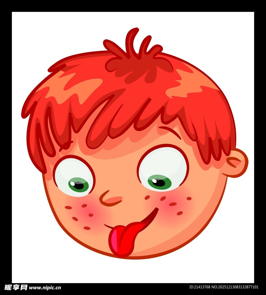 俏皮红发小男孩吐舌表情