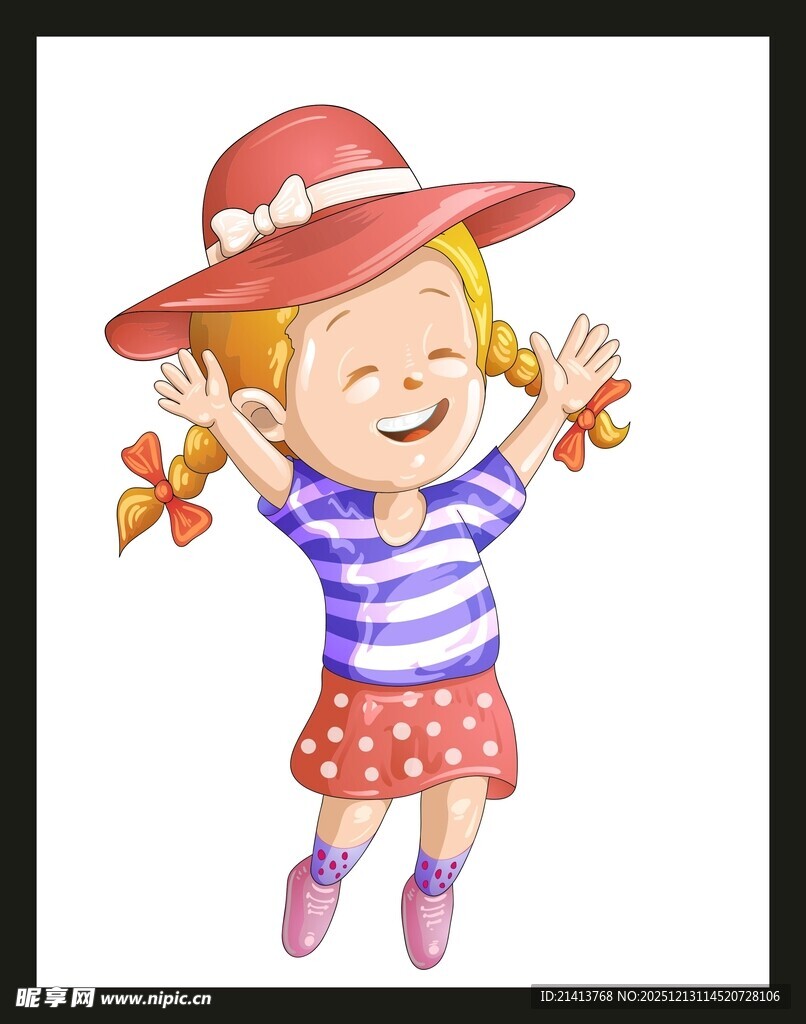 戴红帽的快乐小女孩