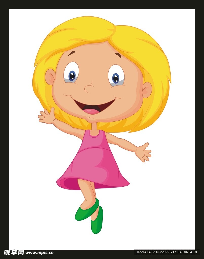 穿粉裙欢笑的金发小女孩