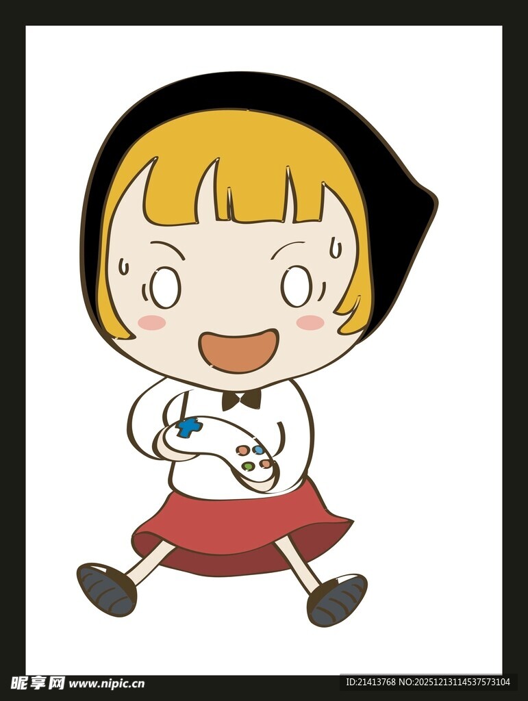 可爱卡通女孩怀抱小动物