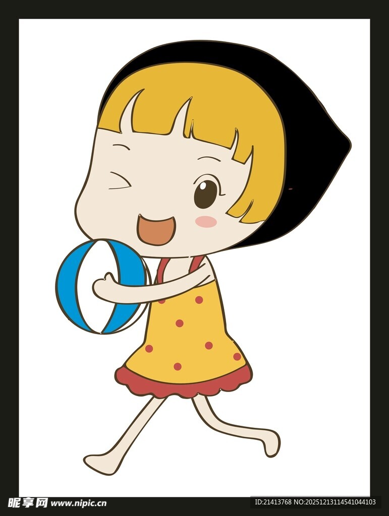 奔跑的可爱卡通小女孩