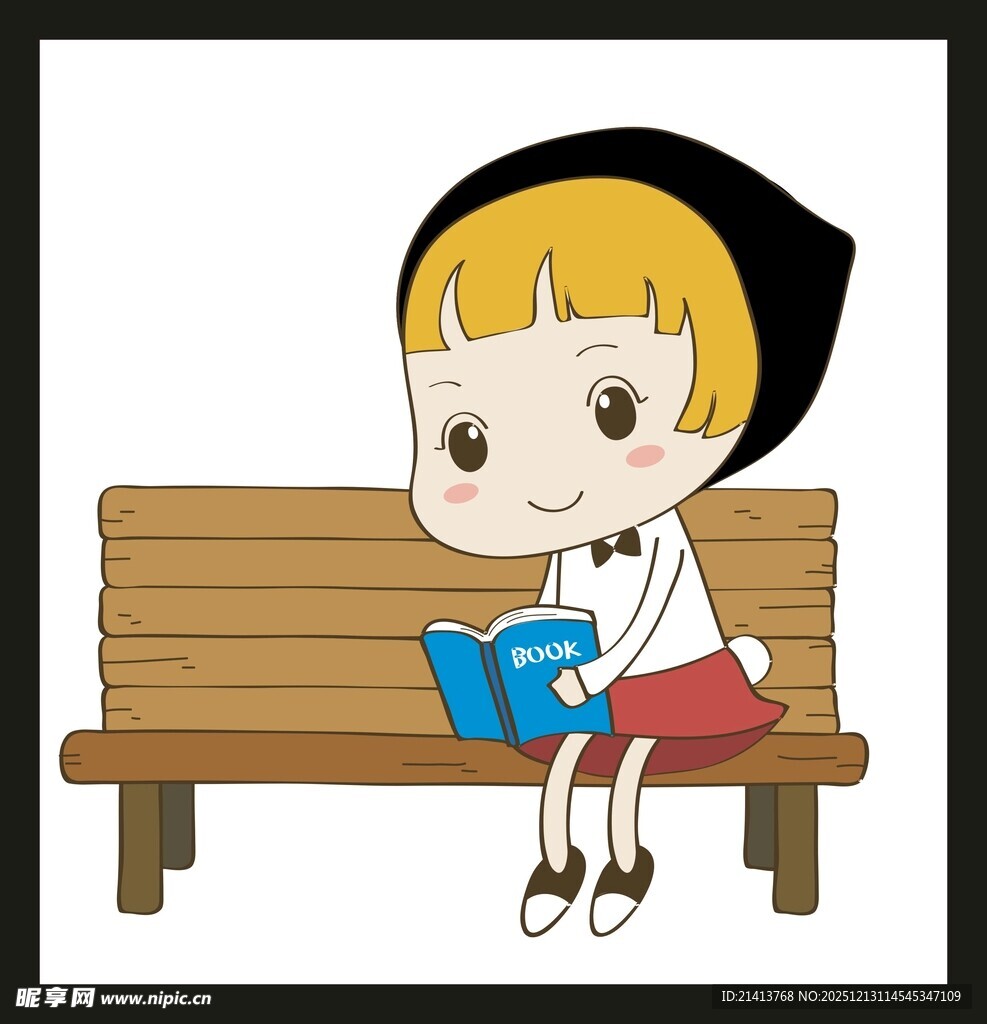 长椅上阅读的可爱小女孩