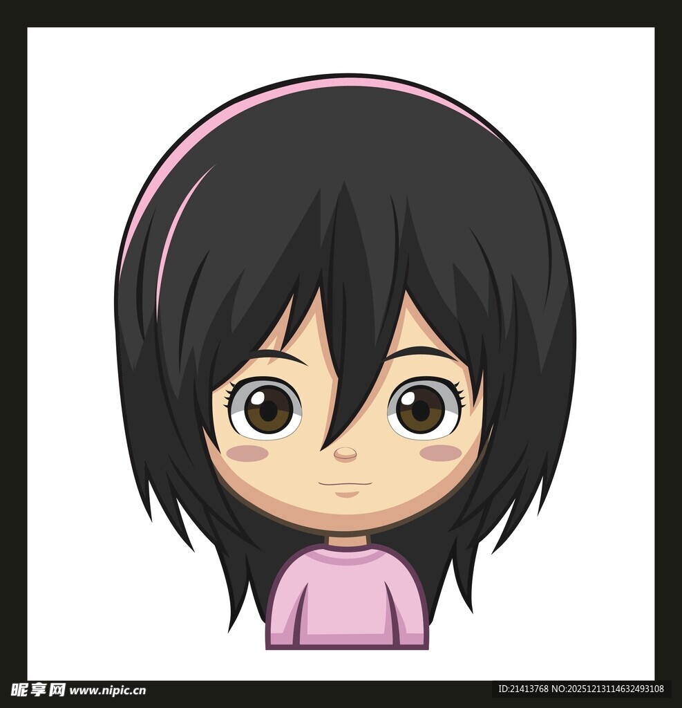 卡通黑发女孩头像