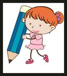 小女孩抱大铅笔