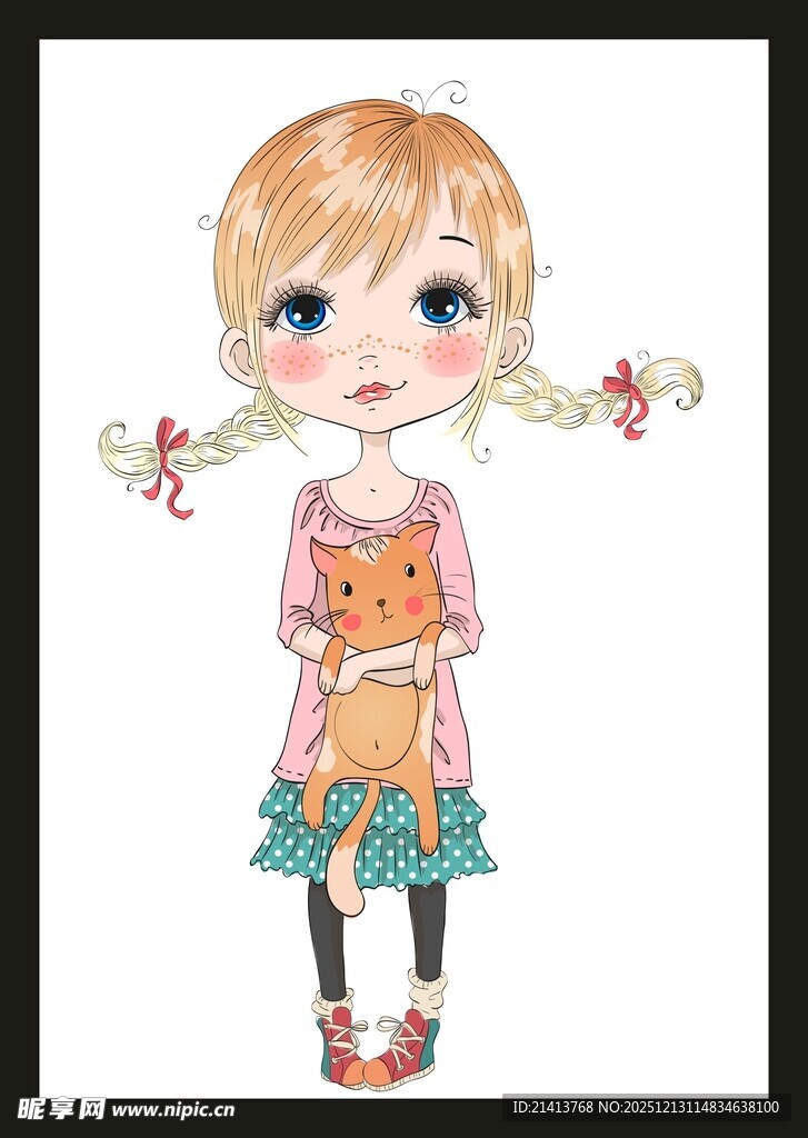 扎双辫的可爱卡通小女孩