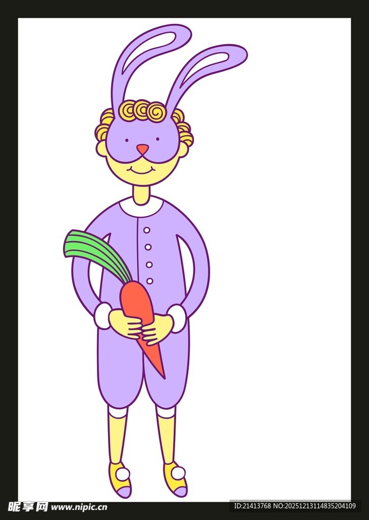 穿紫衣的卡通兔子持胡萝卜